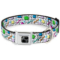 Load image into Gallery viewer, Dog Bone Black/Silver Seatbelt Buckle Collar - 90s Nineties Grid Pattern Vibrant Gray/Multi Color