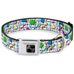 Dog Bone Black/Silver Seatbelt Buckle Collar - 90s Nineties Grid Pattern Vibrant Gray/Multi Color