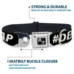 Dog Bone Black/Silver Seatbelt Buckle Collar - #DBAP Hash Tag Text Black/White