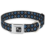 Dog Bone Seatbelt Buckle Collar - Argyle Black/Gray/Turquoise