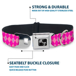 Dog Bone Seatbelt Buckle Collar - Argyle Pink/Fuchsia/Blue