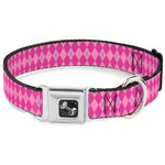 Dog Bone Seatbelt Buckle Collar - Argyle Pink/Fuchsia/Blue