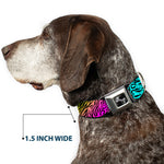 Dog Bone Seatbelt Buckle Collar - Animal Skins Rainbow/Black