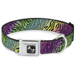 Dog Bone Seatbelt Buckle Collar - Animal Skins Rainbow/Black