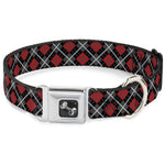Dog Bone Seatbelt Buckle Collar - Argyle Black/Gray/Red