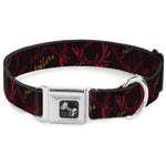 Dog Bone Seatbelt Buckle Collar - Antlers Black/Burgundy/Gold