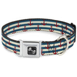 Dog Bone Seatbelt Buckle Collar - Anchors w/Stripes White/Blue/Red