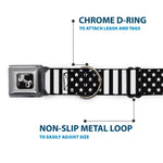 Dog Bone Seatbelt Buckle Collar - American Flag CLOSE-UP Black/White