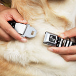 Dog Bone Seatbelt Buckle Collar - American Flag CLOSE-UP Black/White