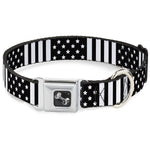 Dog Bone Seatbelt Buckle Collar - American Flag CLOSE-UP Black/White
