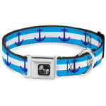 Dog Bone Seatbelt Buckle Collar - Anchor/Stripe Blues/White