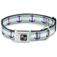 Load image into Gallery viewer, Dog Bone Seatbelt Buckle Collar - Anchor/Stripe Teal/White/Purple