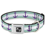 Dog Bone Seatbelt Buckle Collar - Anchor/Stripe Teal/White/Purple