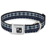 Dog Bone Seatbelt Buckle Collar - Aztec4 Blues/White/Gray