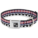 Dog Bone Seatbelt Buckle Collar - Aztec13 White/Navy/Red/Black