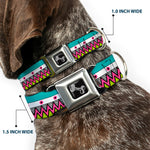 Dog Bone Seatbelt Buckle Collar - Aztec 14 Seafoam Green/White/Pink/Lime Green/Black