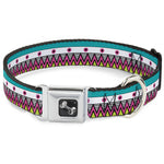 Dog Bone Seatbelt Buckle Collar - Aztec 14 Seafoam Green/White/Pink/Lime Green/Black
