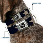 Dog Bone Seatbelt Buckle Collar - American Flag Vivid Stars CLOSE-UP Blue/White