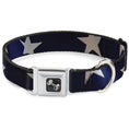 Load image into Gallery viewer, Dog Bone Seatbelt Buckle Collar - American Flag Vivid Stars CLOSE-UP Blue/White