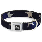 Dog Bone Seatbelt Buckle Collar - American Flag Vivid Stars CLOSE-UP Blue/White