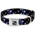 Dog Bone Seatbelt Buckle Collar - American Flag Vivid Stars Blue/White