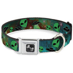 Dog Bone Seatbelt Buckle Collar - Aliens & UFO's Galaxy/Green/Black/White