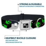Dog Bone Seatbelt Buckle Collar - Aliens Head Scattered Galaxy2/Green/Black