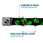 Dog Bone Seatbelt Buckle Collar - Aliens Head Scattered Galaxy2/Green/Black