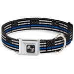 Dog Bone Black/Silver Seatbelt Buckle Collar - Thin Blue Line Flag Weathered Black/Gray/Blue