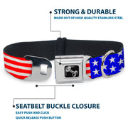Dog Bone Seatbelt Buckle Collar - Americana Stars & Stripes2 Red/White/Blue