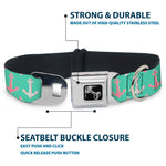 Dog Bone Seatbelt Buckle Collar - Anchor2 CLOSE-UP Green/Pink/White