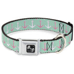 Dog Bone Seatbelt Buckle Collar - Anchor2 CLOSE-UP Green/Pink/White