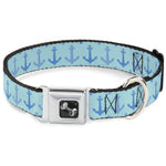 Dog Bone Seatbelt Buckle Collar - Anchor2 CLOSE-UP Turquoise/Blues