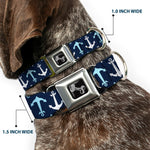Dog Bone Seatbelt Buckle Collar - Anchor2 Flip CLOSE-UP Navy/Baby Blue/White