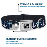 Dog Bone Seatbelt Buckle Collar - Anchor2 Flip CLOSE-UP Navy/Baby Blue/White