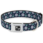 Dog Bone Seatbelt Buckle Collar - Anchor2/Helm Monogram Navy/Turquoise/White