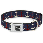 Dog Bone Seatbelt Buckle Collar - Anchor3 CLOSE-UP Navy/Red/Cream