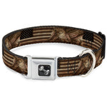 Dog Bone Seatbelt Buckle Collar - Americana Eagle & Flag Rustic Wood Grain
