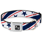 Dog Bone Seatbelt Buckle Collar - Americana Diagonal Stars & Stripes White/Red/Blue
