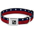 Load image into Gallery viewer, Dog Bone Seatbelt Buckle Collar - Americana Stars & Stripes4 Blue/White/Red