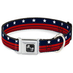 Dog Bone Seatbelt Buckle Collar - Americana Stars & Stripes4 Blue/White/Red
