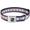 Load image into Gallery viewer, Dog Bone Seatbelt Buckle Collar - Americana Stars & Stripes 6 Blue/White/Red