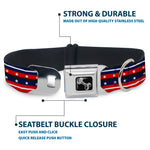 Dog Bone Seatbelt Buckle Collar - Americana Stripe w/Stars2 Blue/Red/White