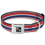 Dog Bone Seatbelt Buckle Collar - Americana Stripe w/Mini Stars Blue/Red/White
