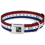 Dog Bone Seatbelt Buckle Collar - Americana Star Stripes Red/White/Blue
