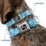 Dog Bone Seatbelt Buckle Collar - Bandana/Skulls Baby Blue/White