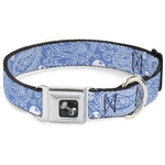 Dog Bone Seatbelt Buckle Collar - Bandana/Skulls Baby Blue/White