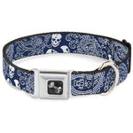 Dog Bone Seatbelt Buckle Collar - Bandana/Skulls Royal/White
