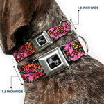 Dog Bone Seatbelt Buckle Collar - Born to Blossom CLOSE-UP Pink