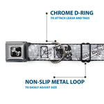 Dog Bone Seatbelt Buckle Collar - BD Skull w/Roses